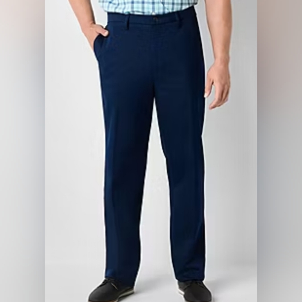 St. John's Bay Men's Dress Pants 38x32 Navy Blue Classic Fit Flat Front NWT